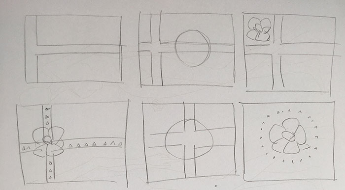 Various sketches of flag designs